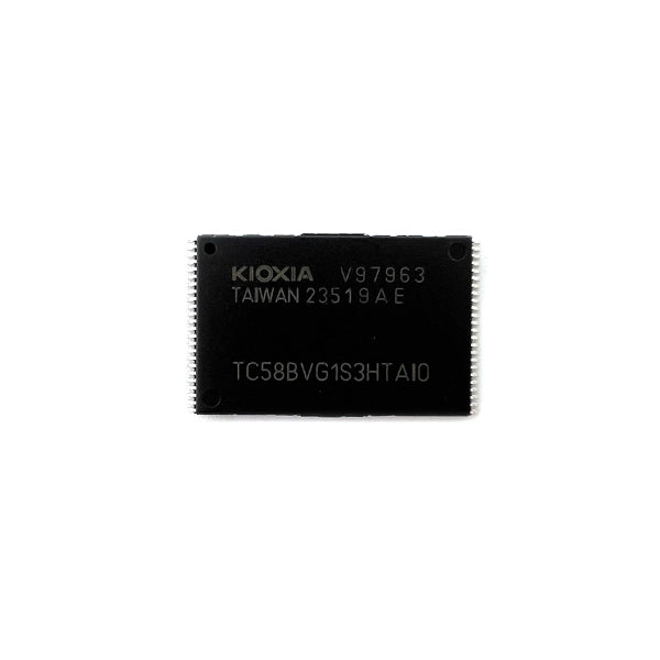 A Kioxia / Toshiba TC58BVG1S3HTAI0 2Gbit Flash chip on a white background.
